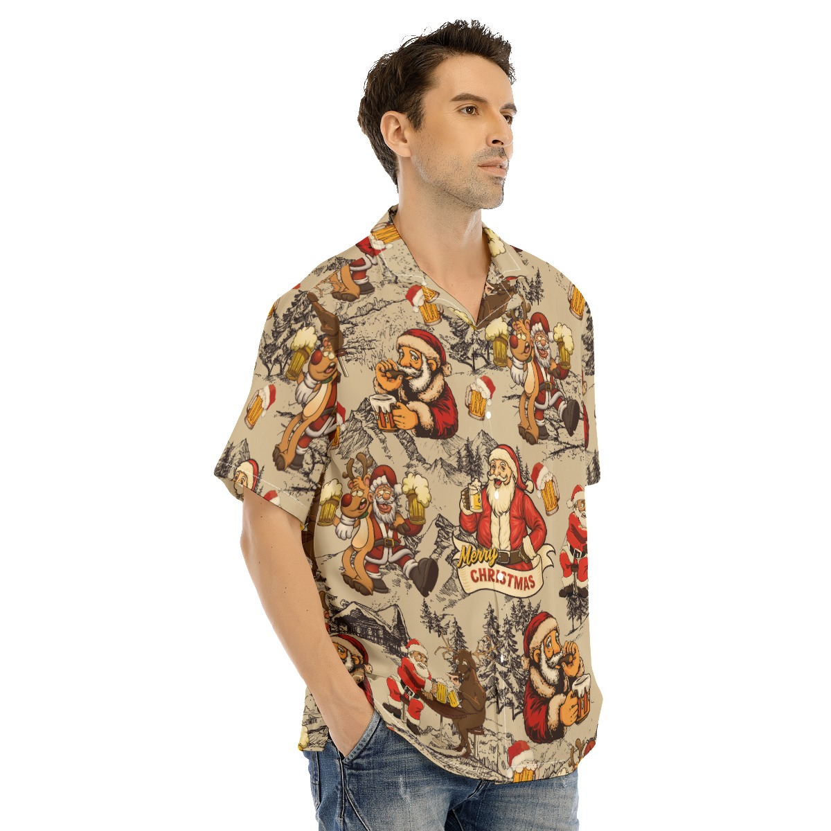 Christmas Santa Drinking Beer Hawaiian Shirt