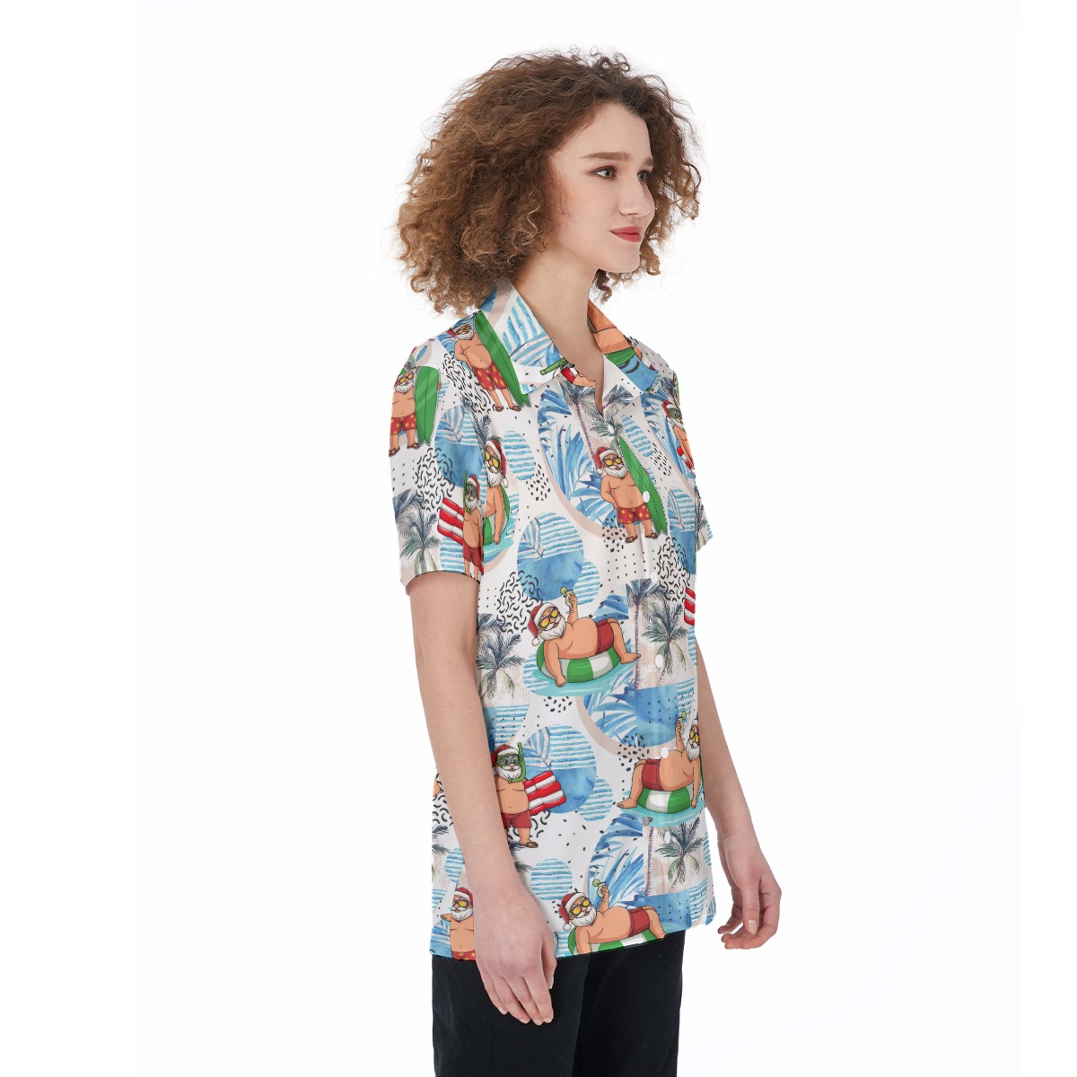 Funny Santa Claus Surfing Aloha Shirt For Women