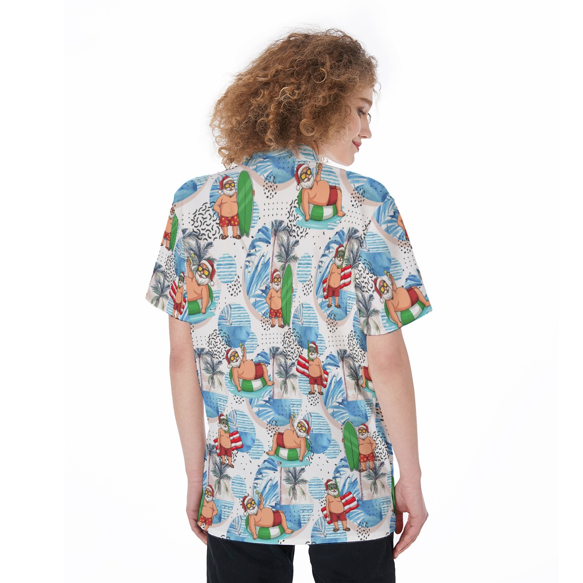 Funny Santa Claus Surfing Aloha Shirt For Women
