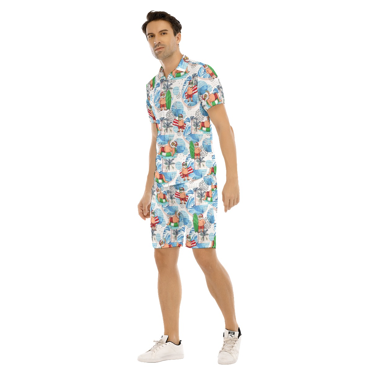 Santa Claus Surfing Aloha Shirt And Shorts For Men