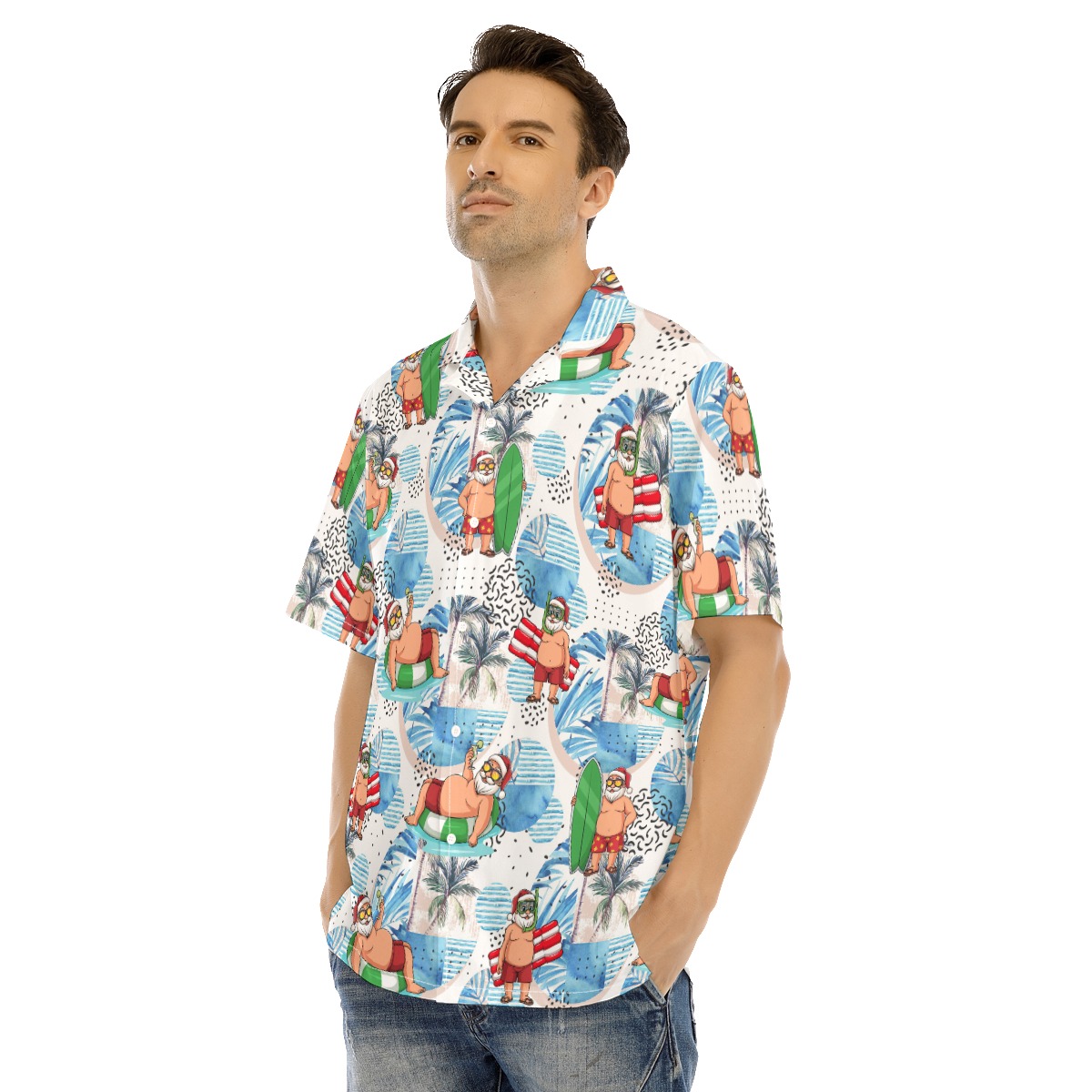 Funny Surfing Santa Hawaiian Shirt