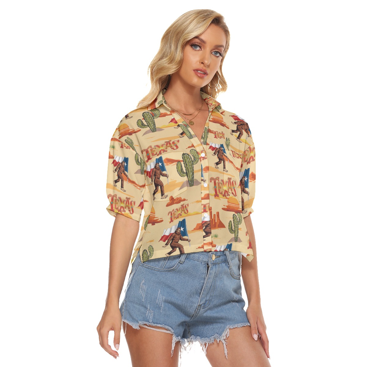 Bigfoot Texas State Flag Hawaiian Crop Top For Women
