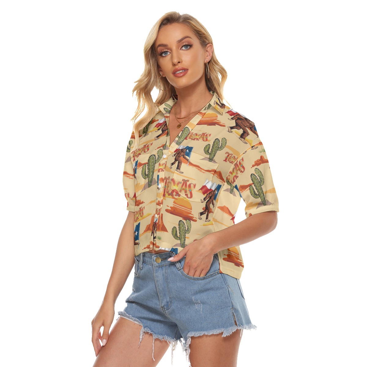 Bigfoot Texas State Flag Hawaiian Crop Top For Women