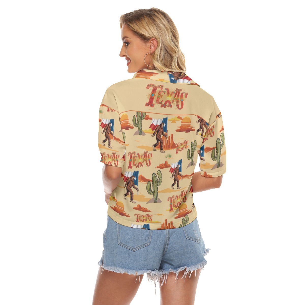 Bigfoot Texas State Flag Hawaiian Crop Top For Women