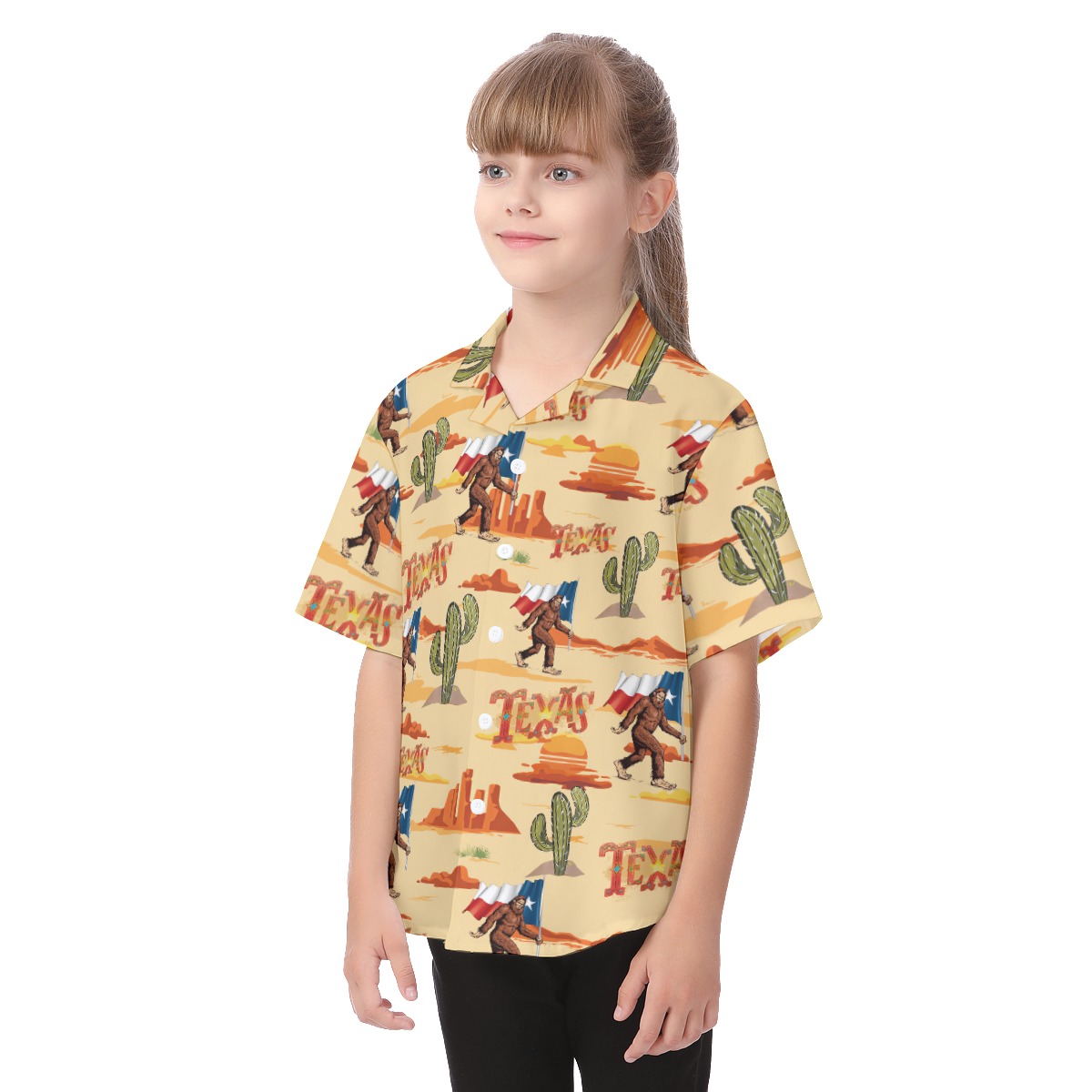 Bigfoot Texas Flag Hawaiian Button Up Shirt For Kids