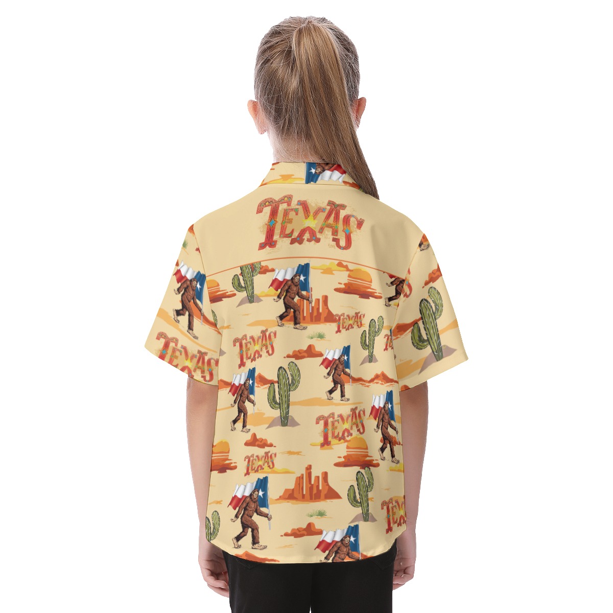 Bigfoot Texas Flag Hawaiian Button Up Shirt For Kids