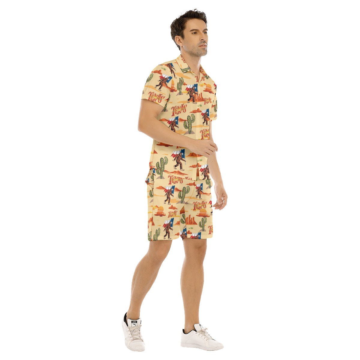 Bigfoot And Texas Flag Hawaiian Shirt And Shorts For Men