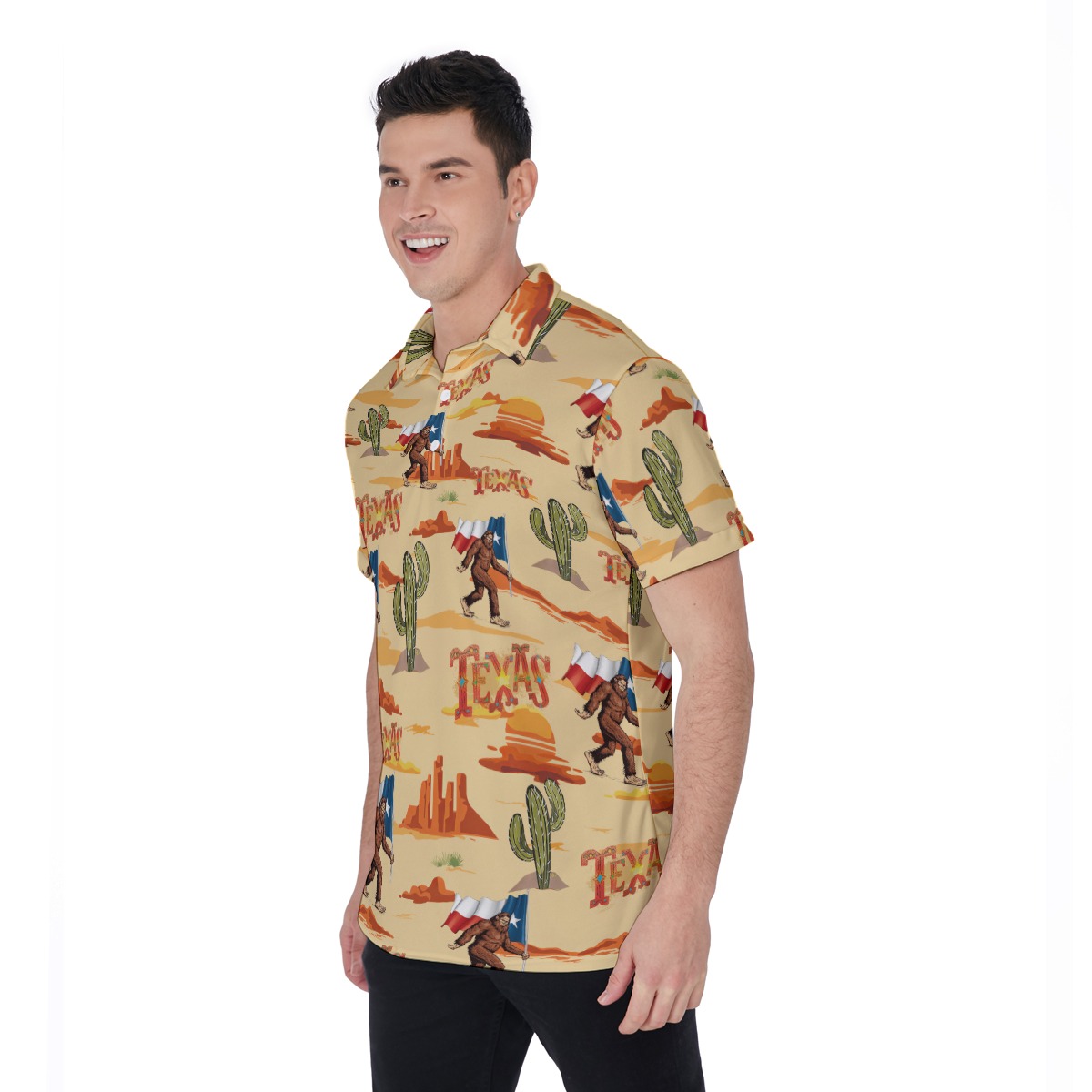 Bigfoot Texas Hawaiian Polo Shirt For Men