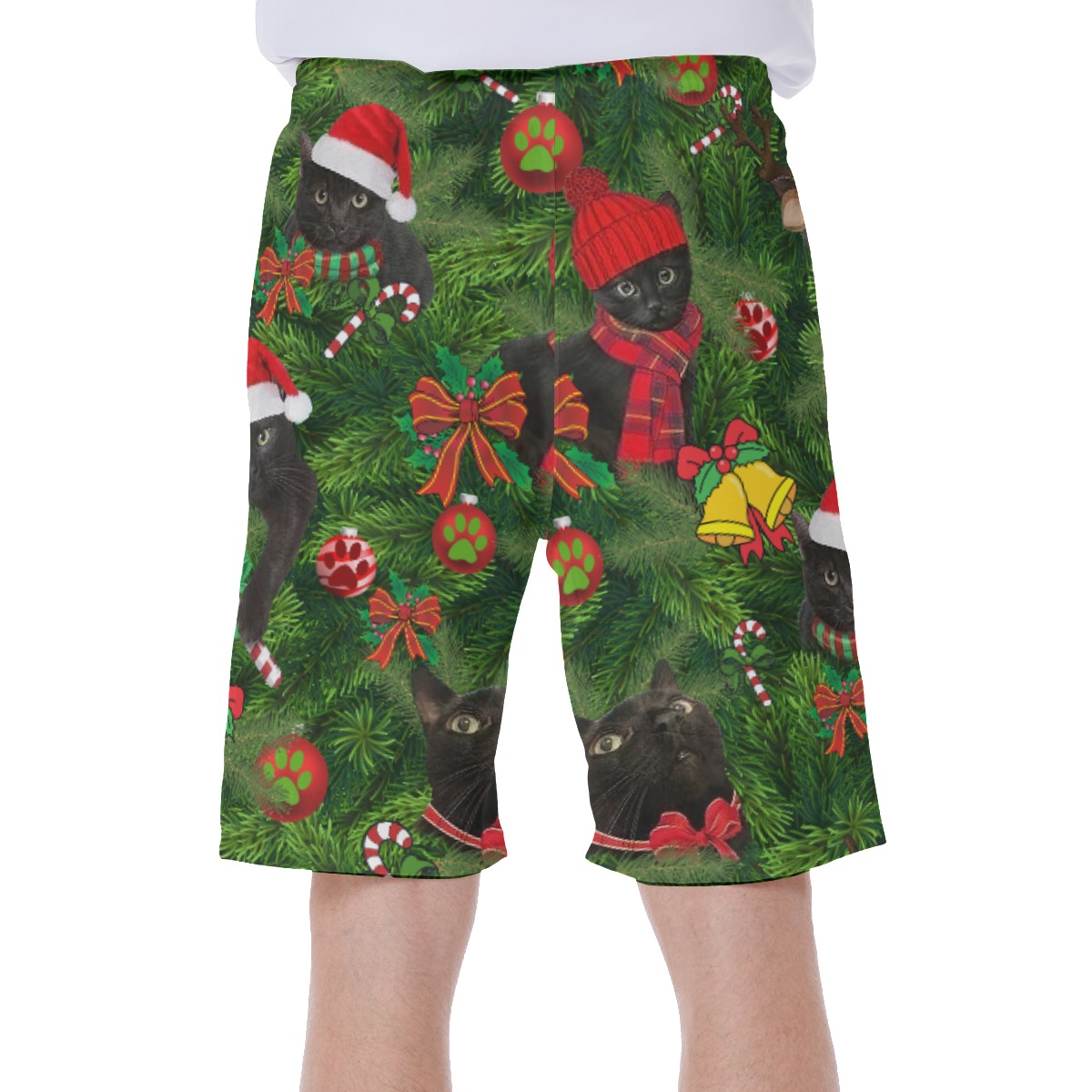 Black Cat Christmas Hawaiian Swim Trunks For Men