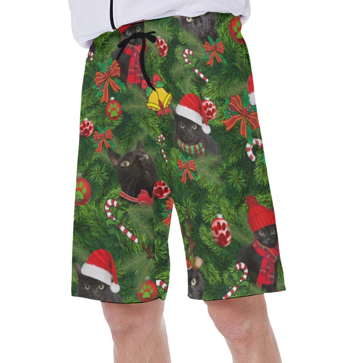 Black Cat Christmas Hawaiian Swim Trunks For Men