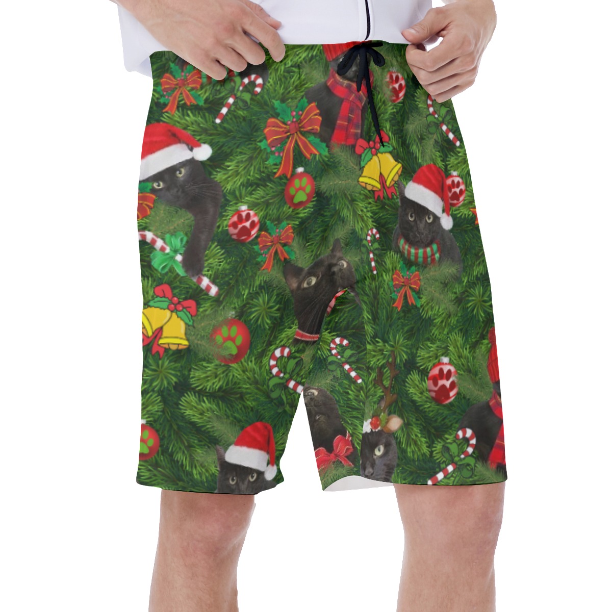 Black Cat Christmas Hawaiian Swim Trunks For Men