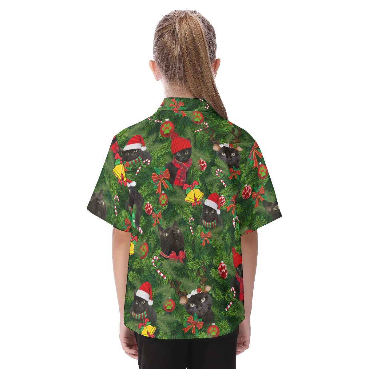 Cute Christmas Black Cat Hawaiian Shirt For Kids