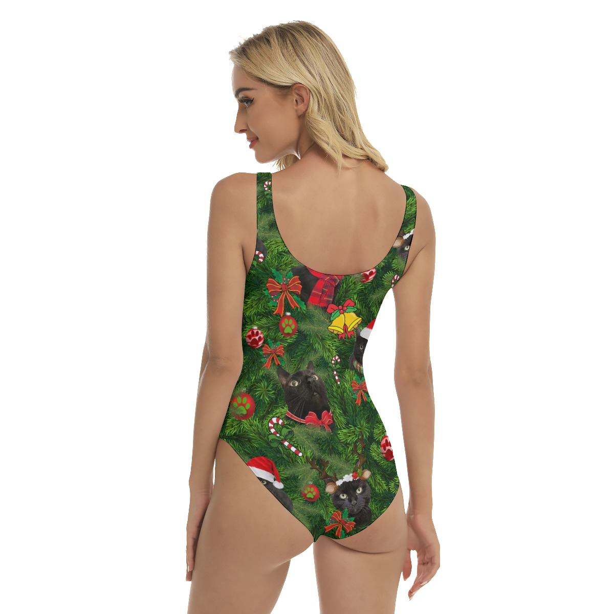 Cute Black Cat Christmas Swimsuit For Women