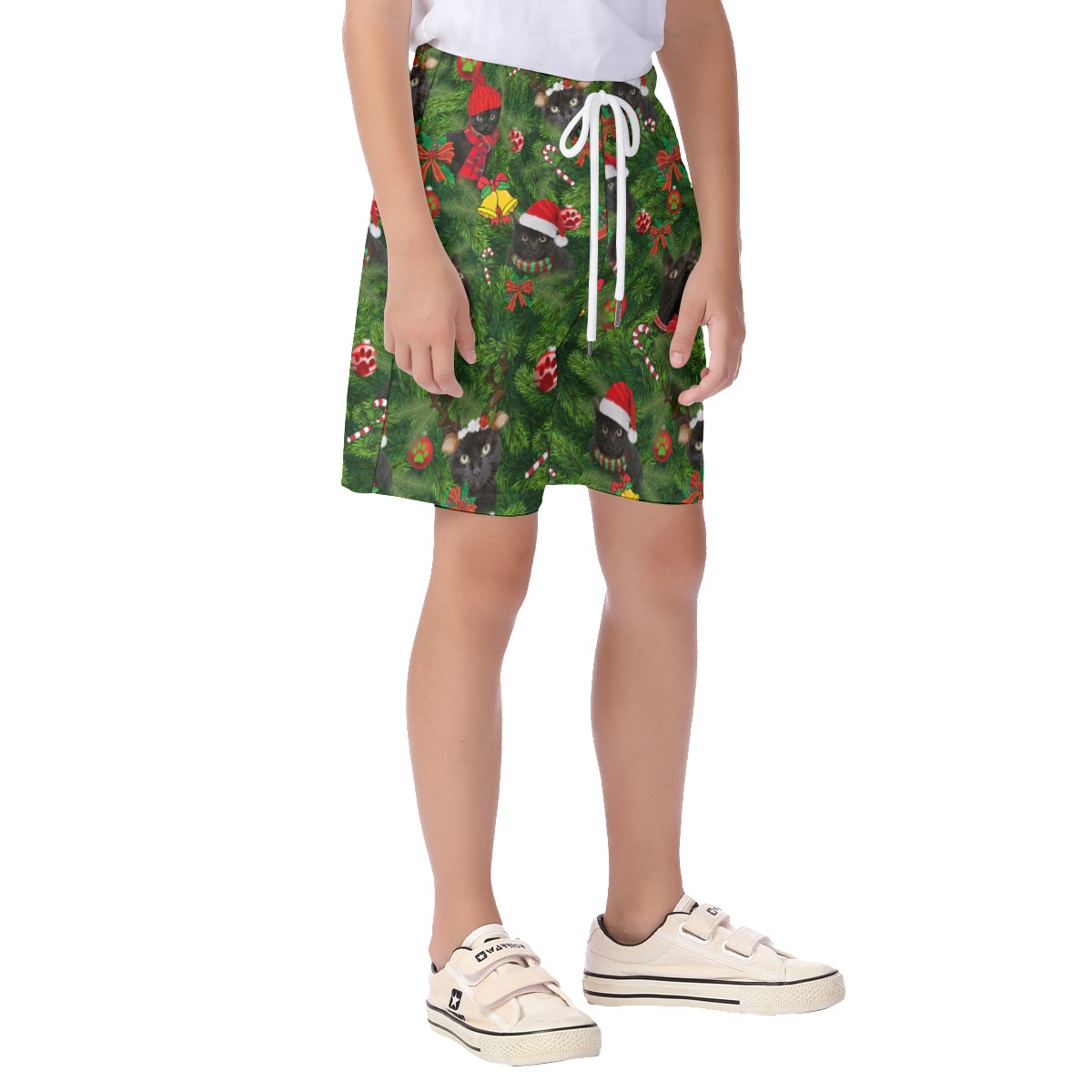 Black Cat Christmas Board Shorts For Kids