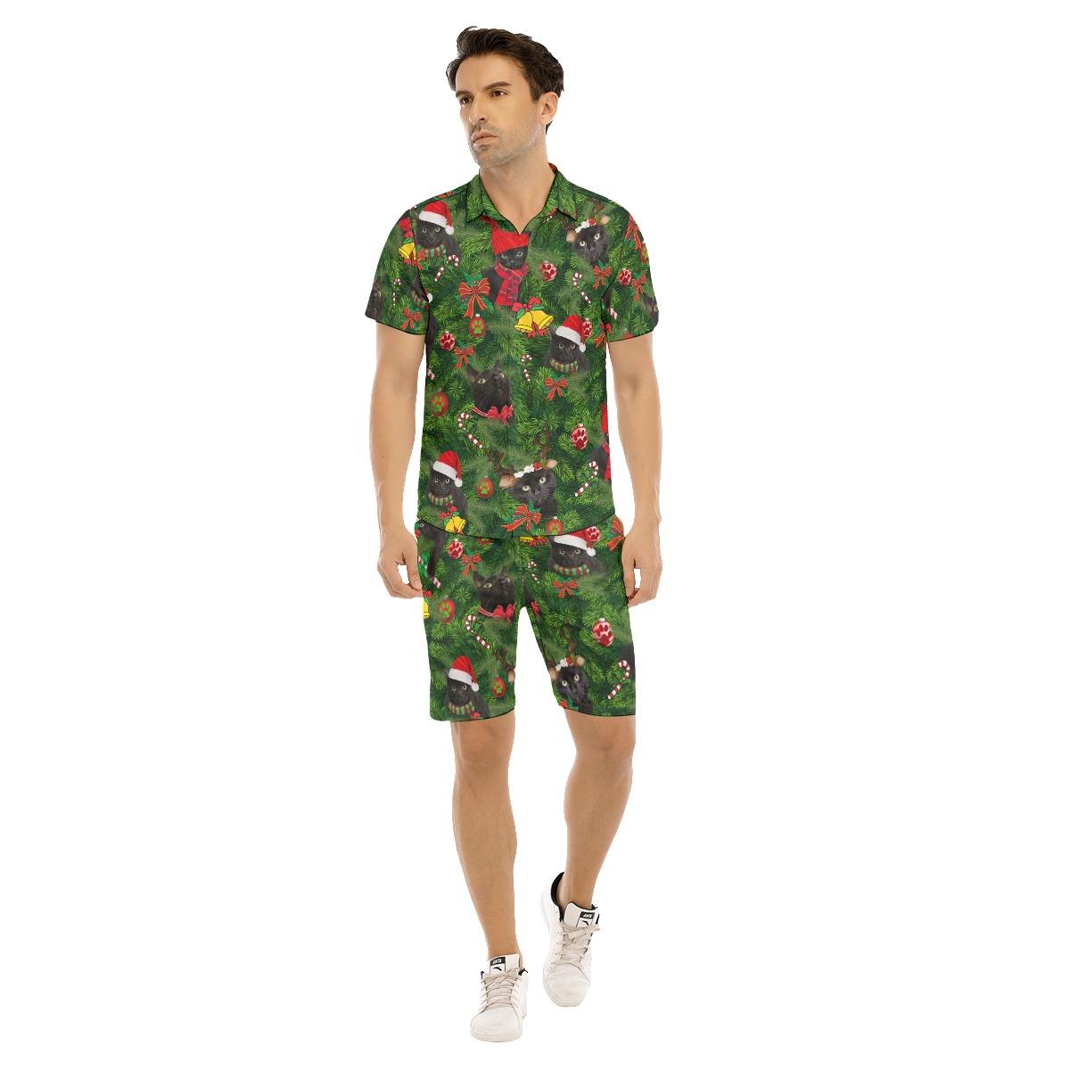 Christmas Black Cat Hawaiian Shirt And Shorts For Men - variant image 1