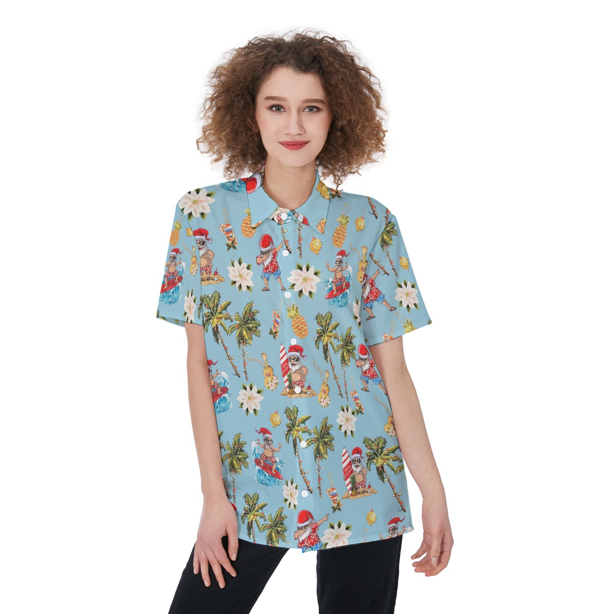 Christmas Santa Surfing Aloha Shirt For Women - variant image 1