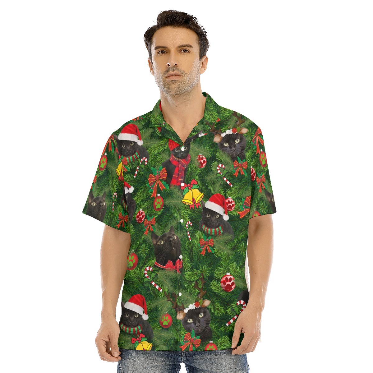 Black Cat Christmas Hawaiian Shirt - variant image 1