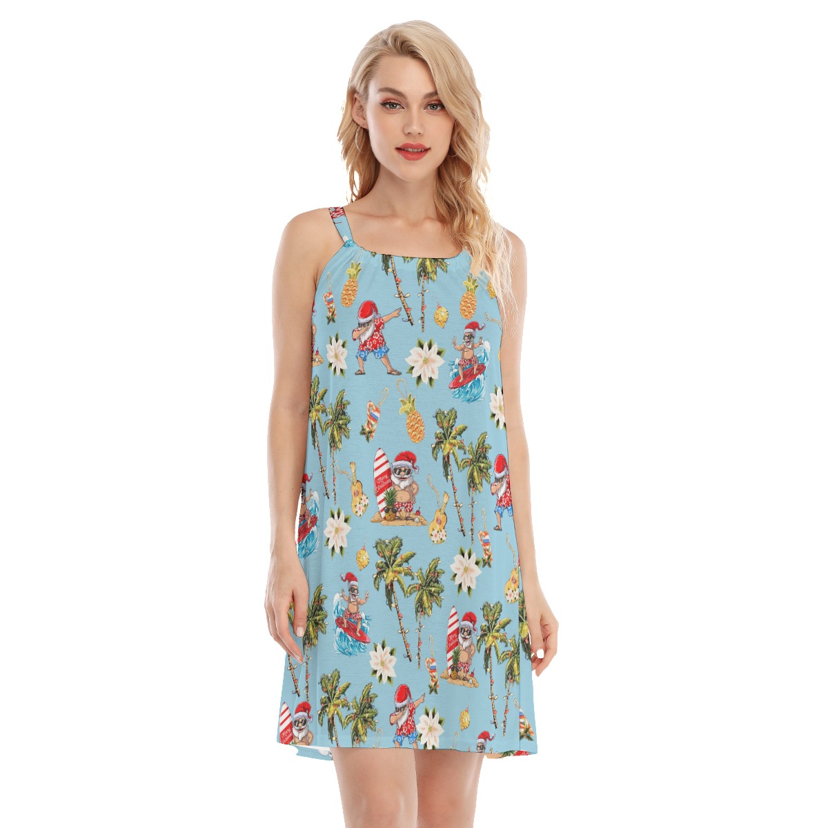 Funny Santa Surfing Hawaiian Dress For Women - variant image 1