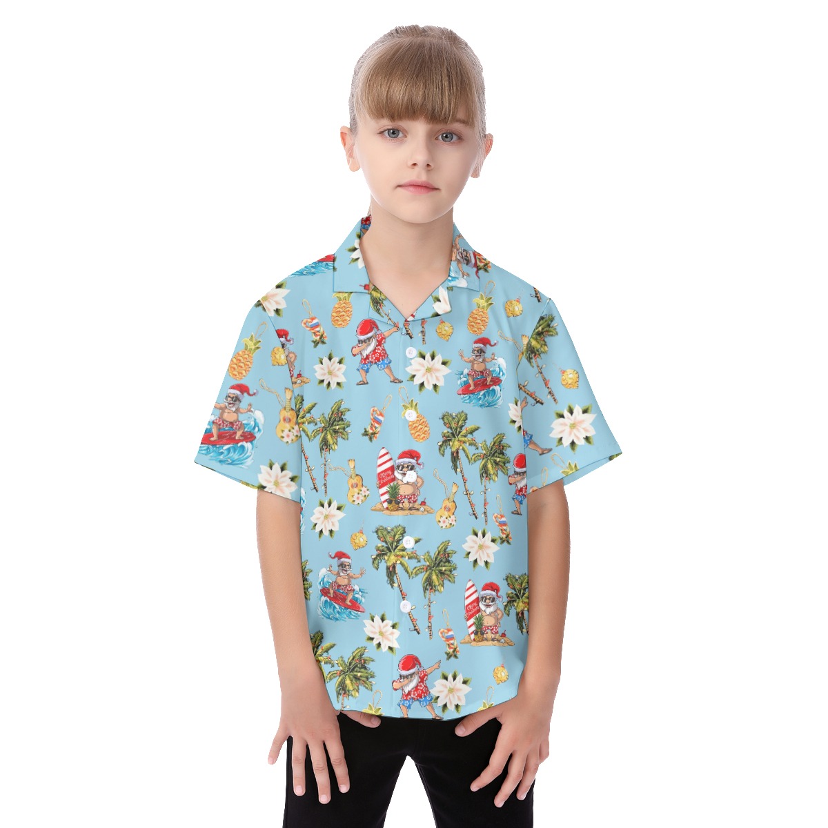 Christmas Santa Claus Surfing Hawaiian Shirt For Kids - variant image 1