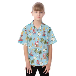 Christmas Santa Claus Surfing Hawaiian Shirt For Kids