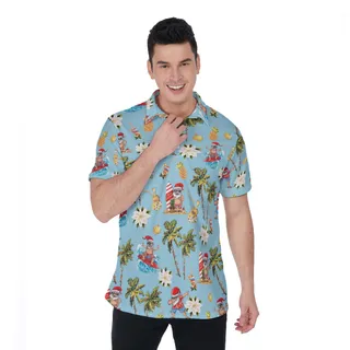 Christmas Santa Surfing Aloha Polo Shirt For Men