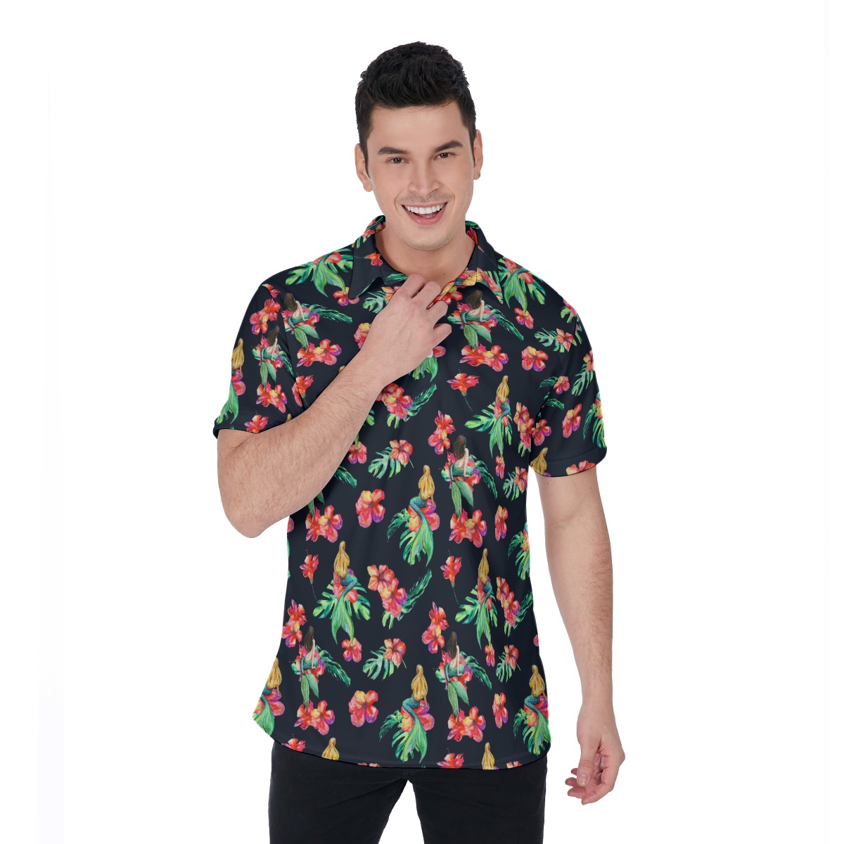 Flowers Mermaid Hawaiian Polo Shirt For Men - variant image 1