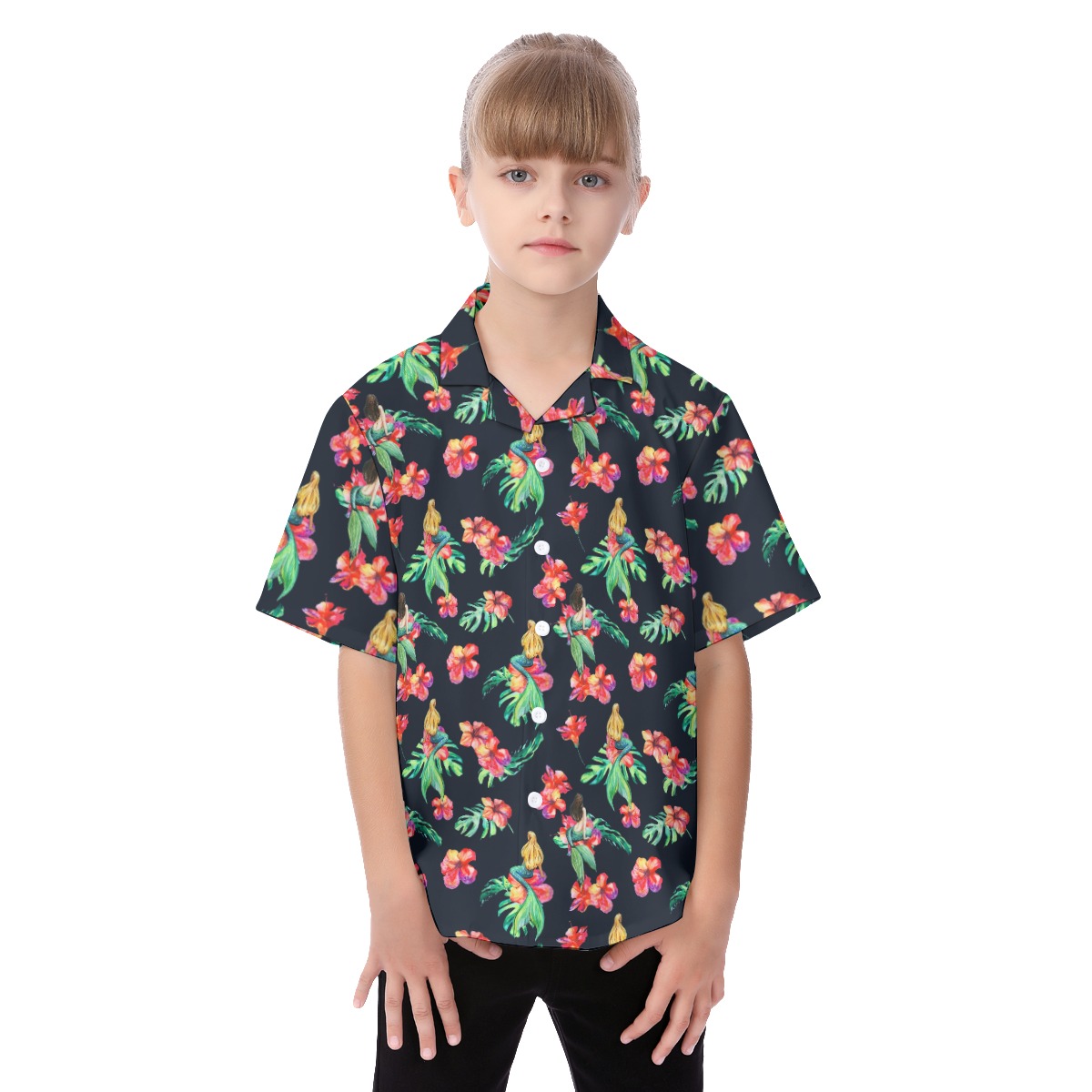 Flowers Mermaid Button Up Shirt For Kids - variant image 1