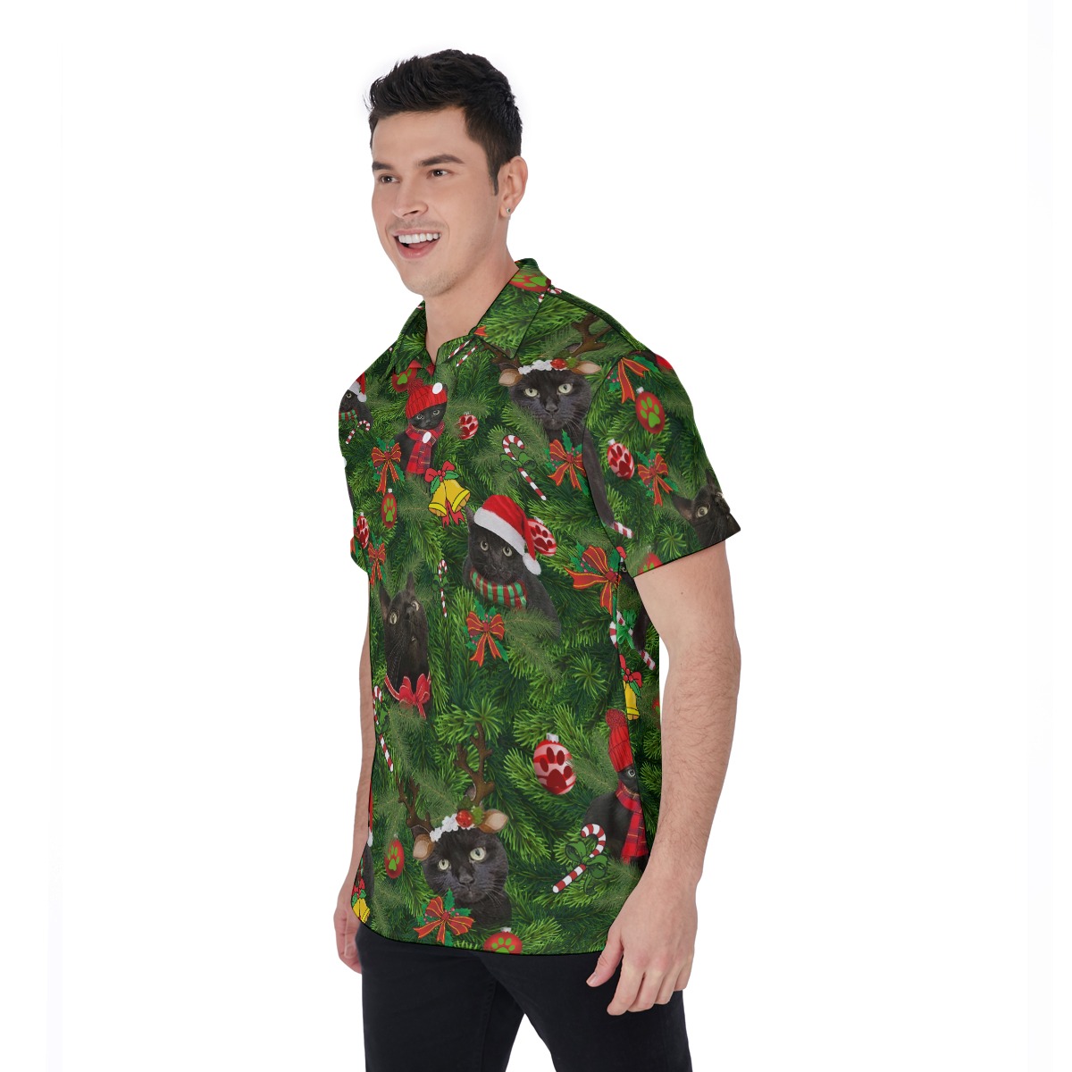Cat Christmas Aloha Polo Shirt For Men