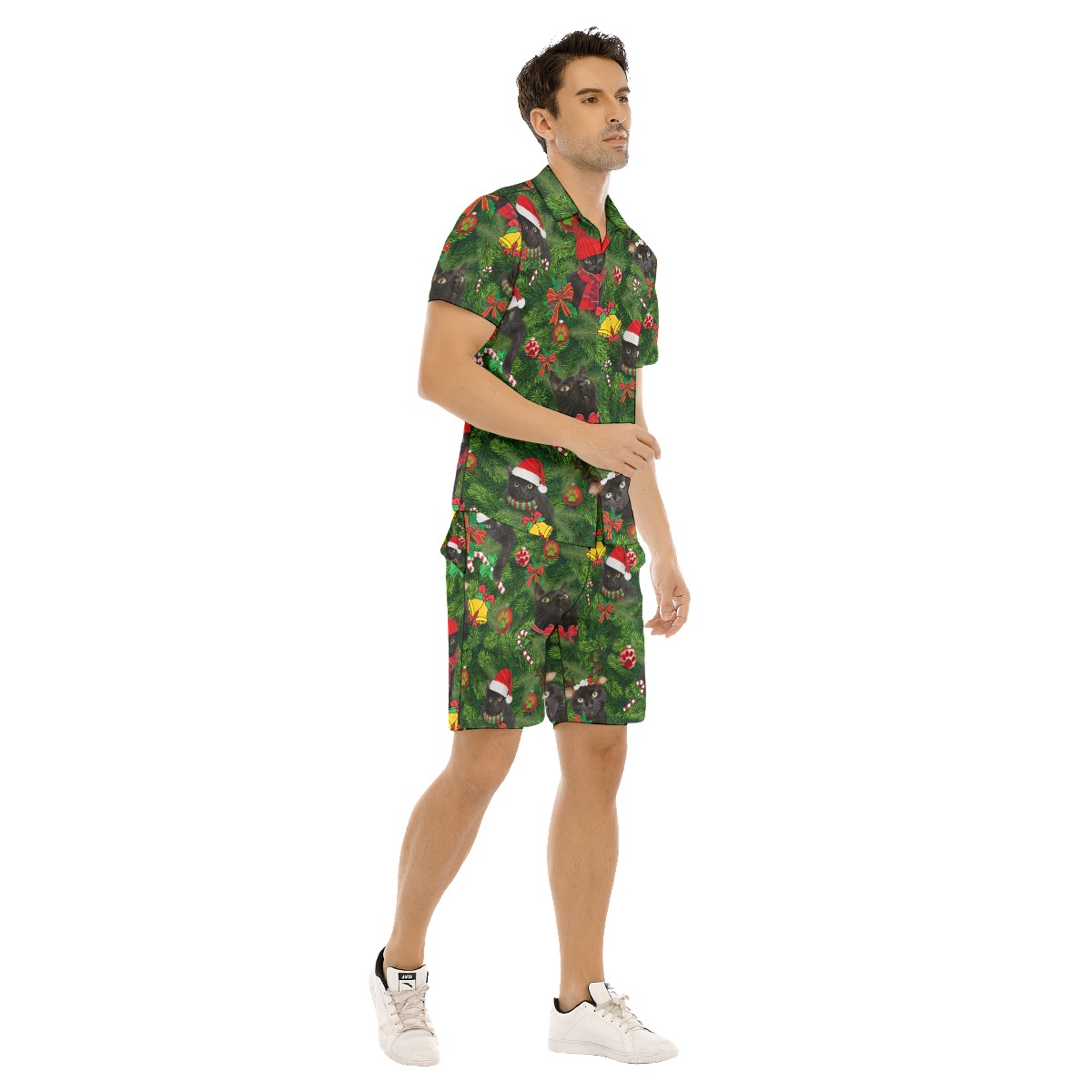 Christmas Black Cat Hawaiian Shirt And Shorts For Men