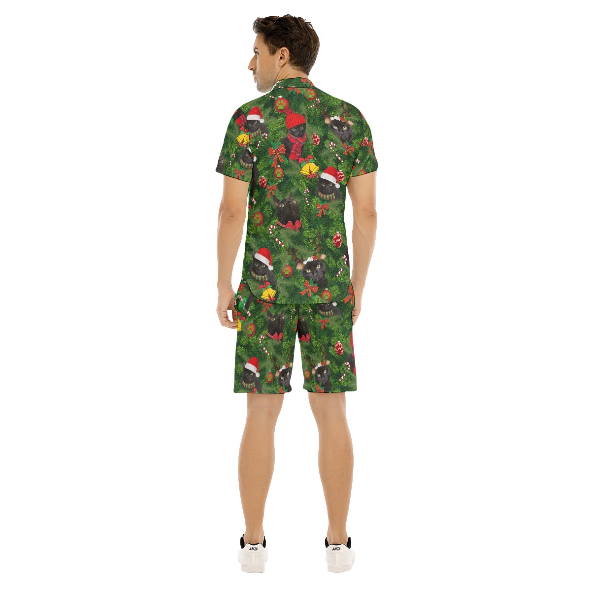 Christmas Black Cat Hawaiian Shirt And Shorts For Men