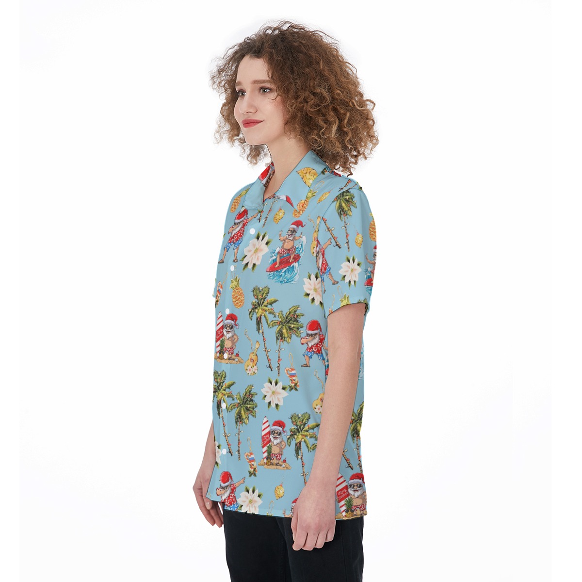 Christmas Santa Surfing Aloha Shirt For Women