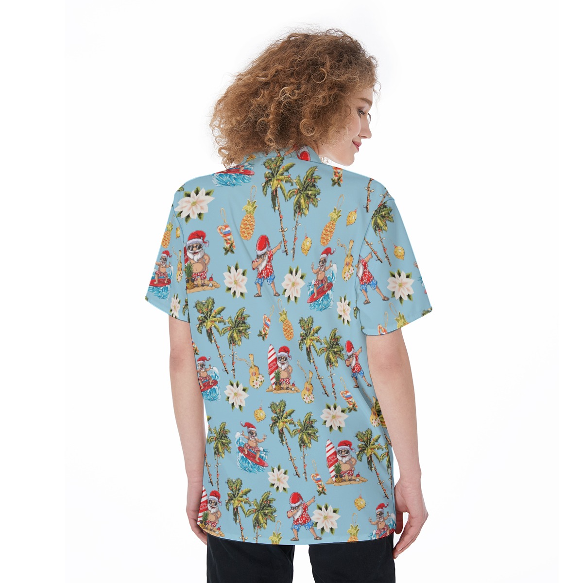 Christmas Santa Surfing Aloha Shirt For Women