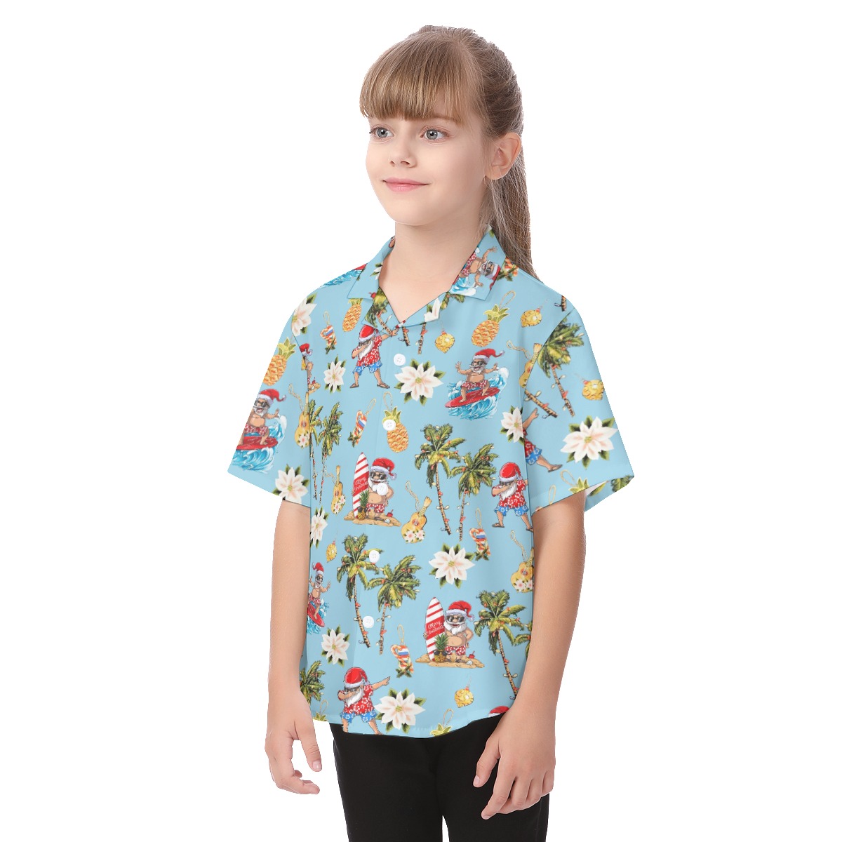 Christmas Santa Claus Surfing Hawaiian Shirt For Kids