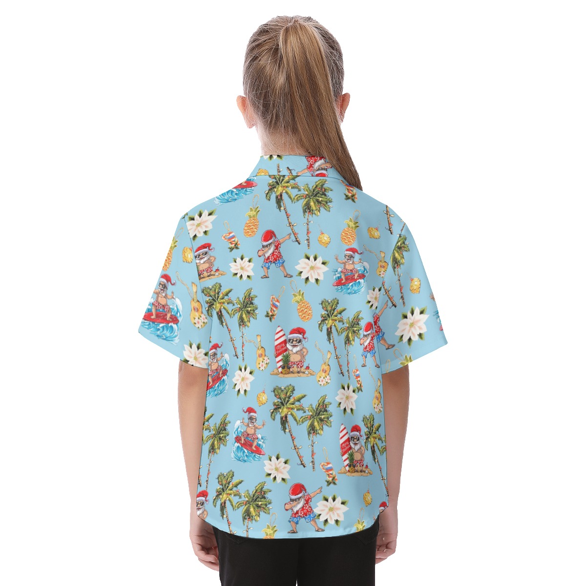 Christmas Santa Claus Surfing Hawaiian Shirt For Kids