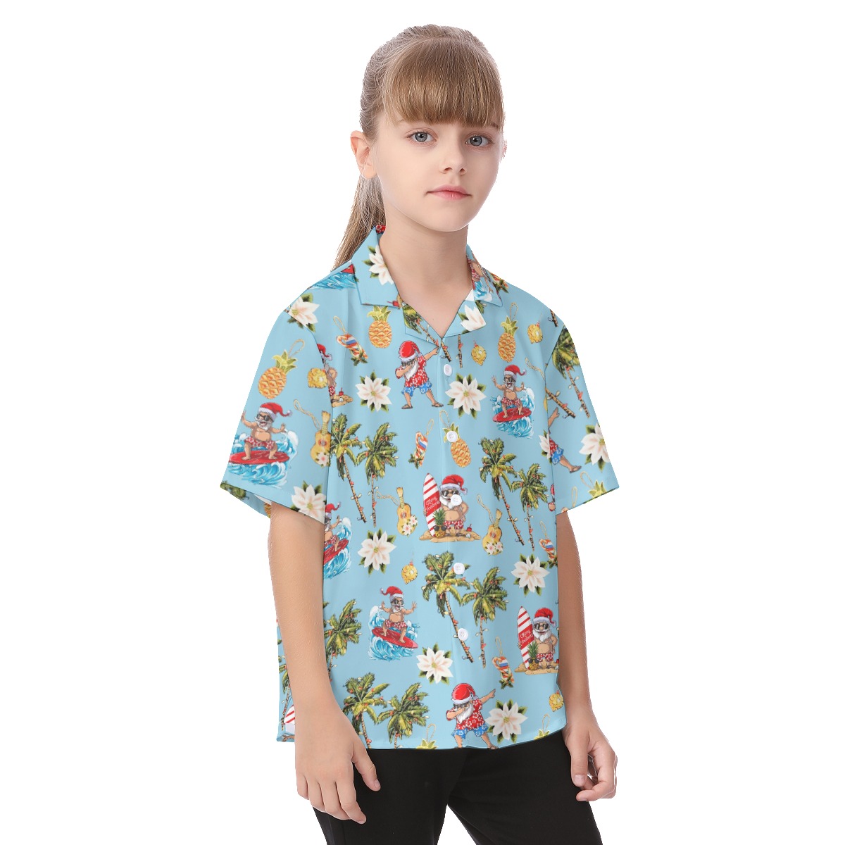 Christmas Santa Claus Surfing Hawaiian Shirt For Kids