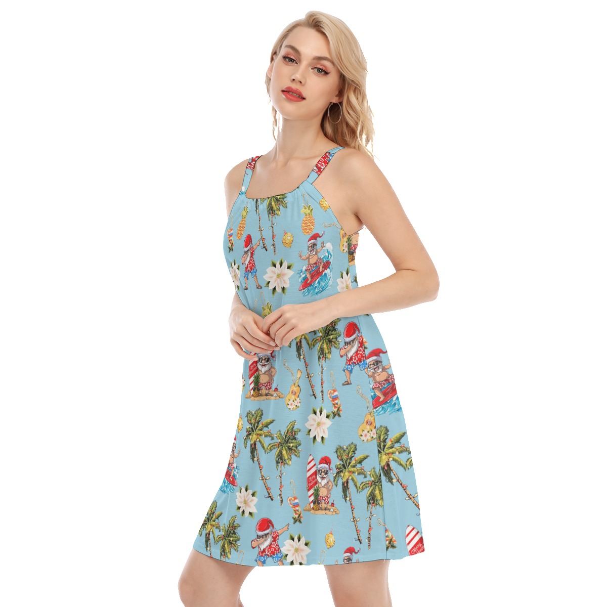 Funny Santa Surfing Hawaiian Dress For Women