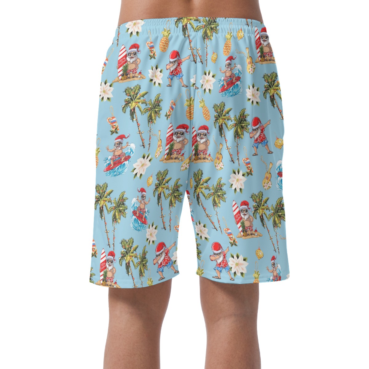Funny Santa Surfing Blue Hawaiian Beach Shorts For Men
