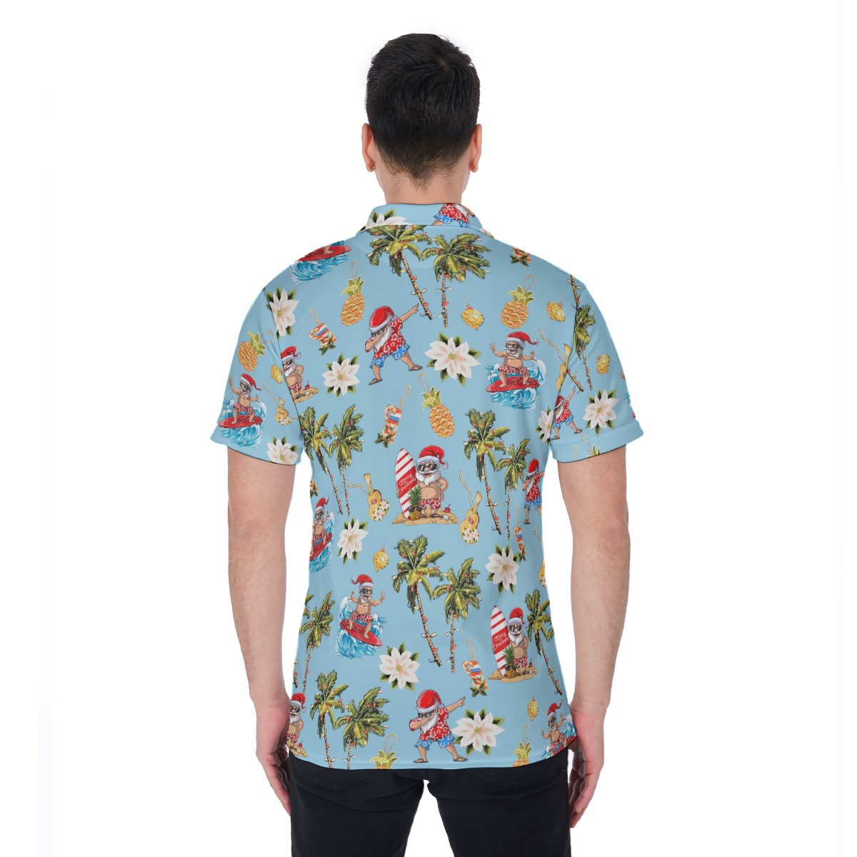 Christmas Santa Surfing Aloha Polo Shirt For Men