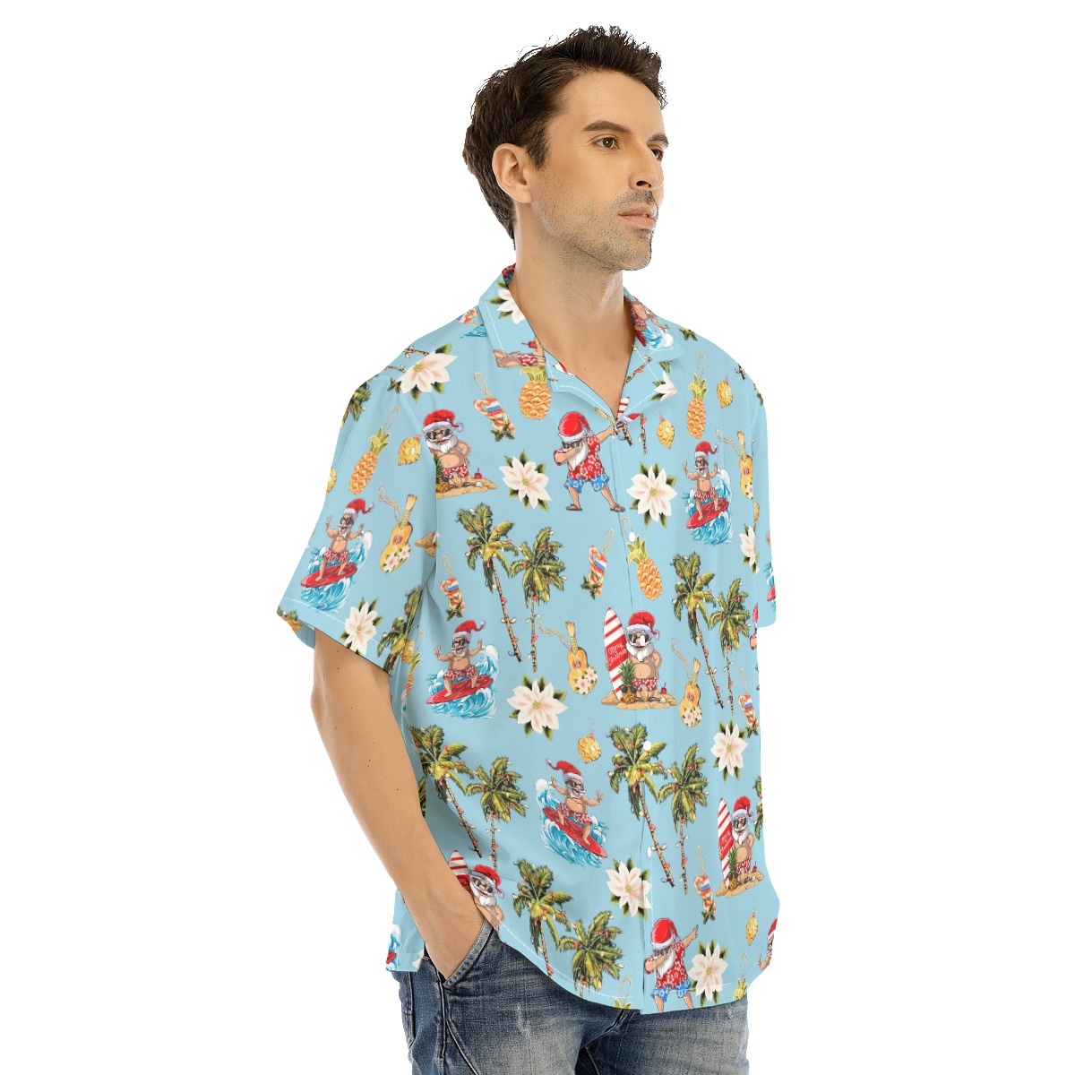 Santa Surfing Hawaiian Shirt
