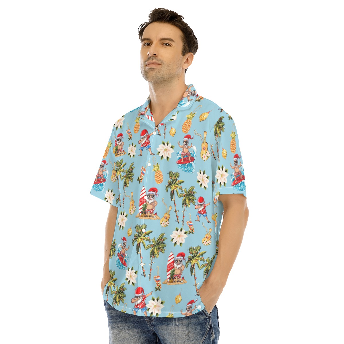 Santa Surfing Hawaiian Shirt