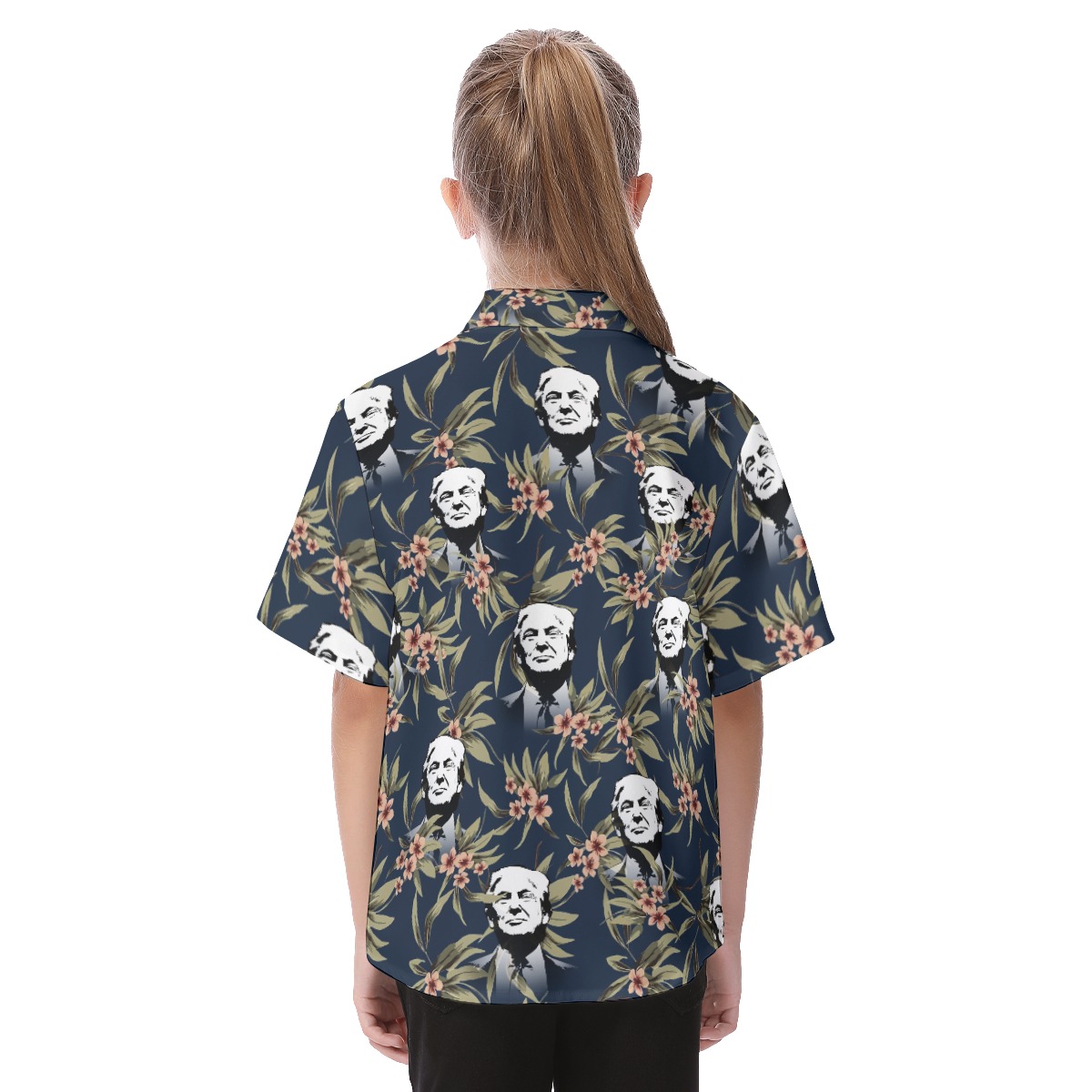 Funny Donald Trump Button Up Hawaiian Shirt For Kids