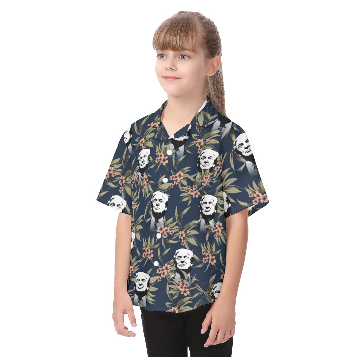 Funny Donald Trump Button Up Hawaiian Shirt For Kids