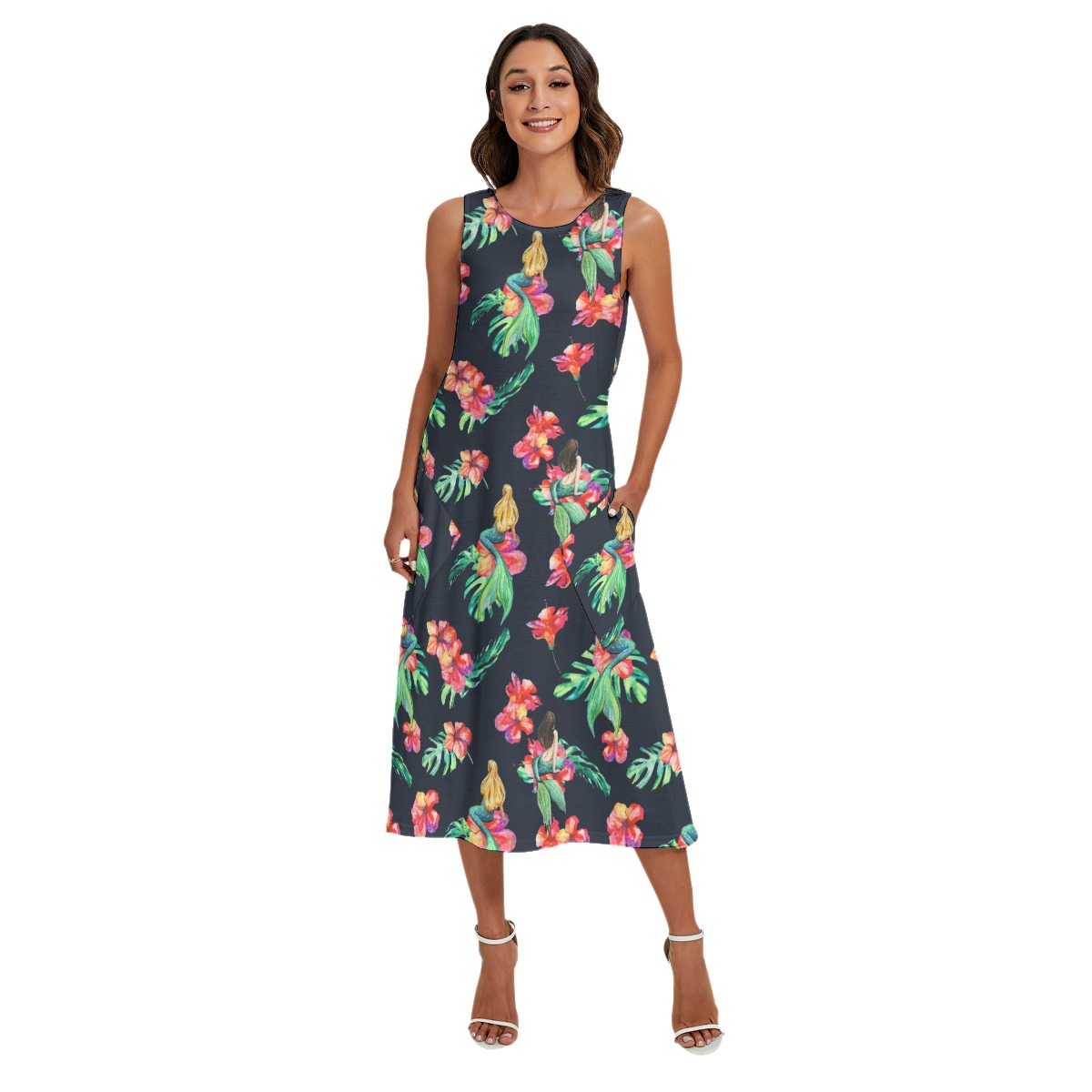 Mermaid Tropical Dress With Pockets For Women