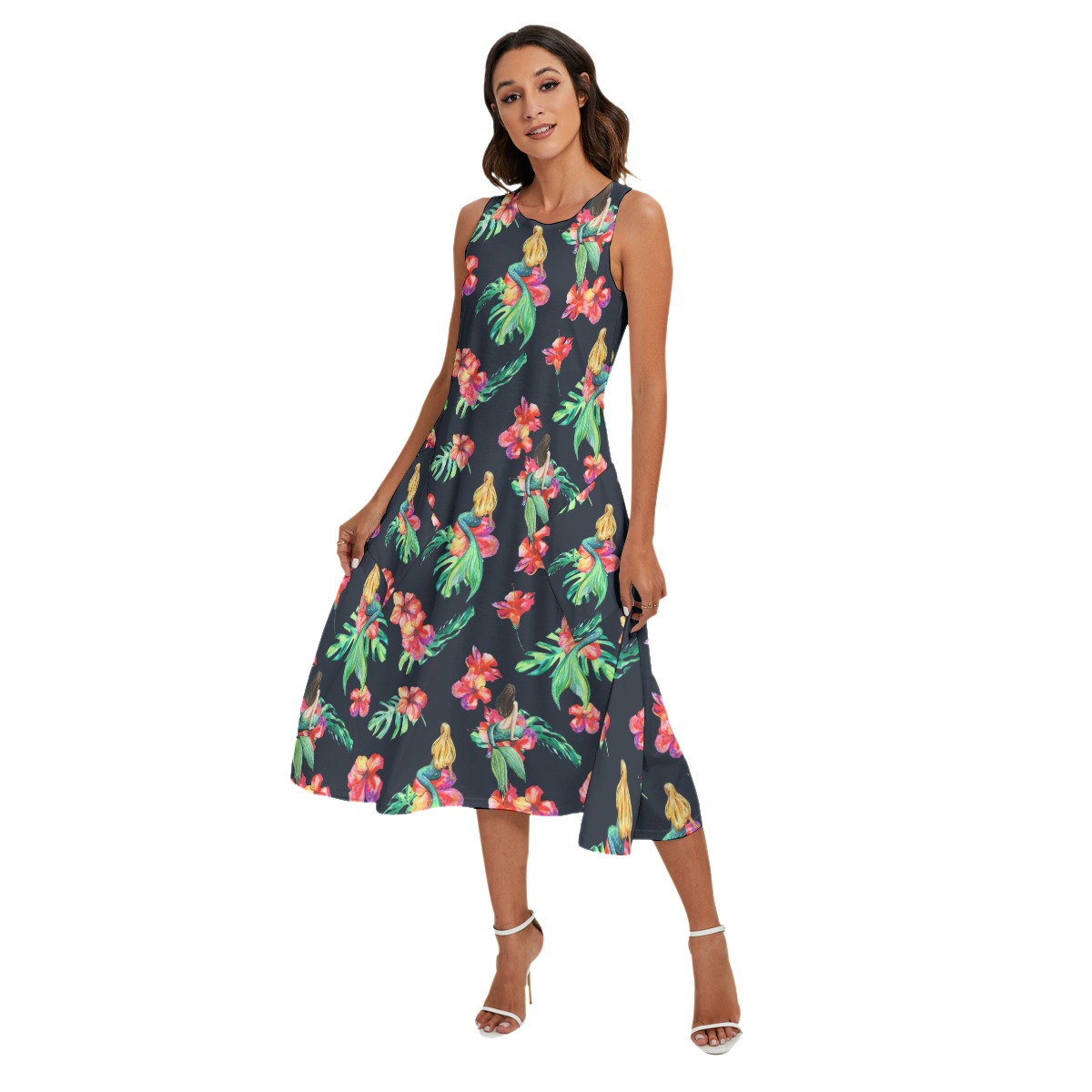 Mermaid Tropical Dress With Pockets For Women
