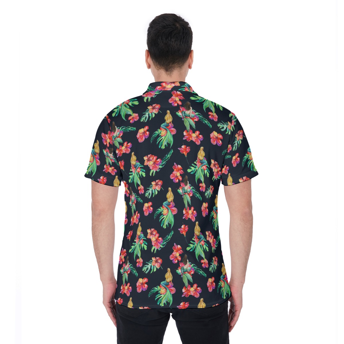 Flowers Mermaid Hawaiian Polo Shirt For Men