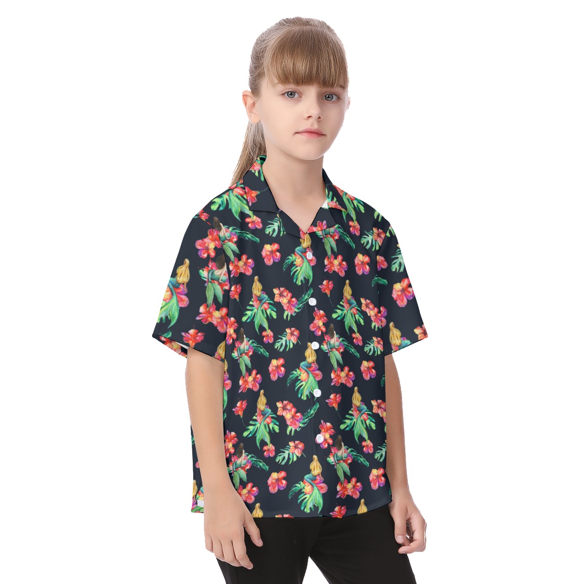 Flowers Mermaid Button Up Shirt For Kids