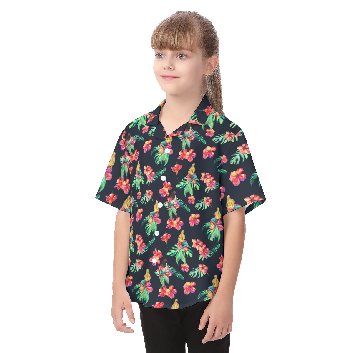 Flowers Mermaid Button Up Shirt For Kids