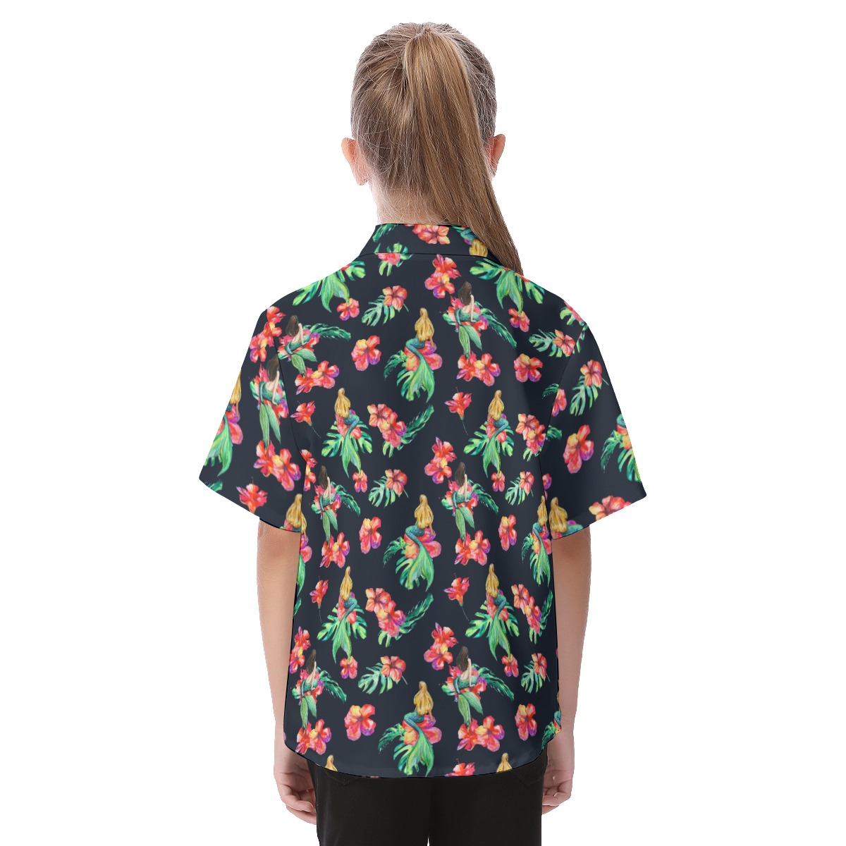 Flowers Mermaid Button Up Shirt For Kids