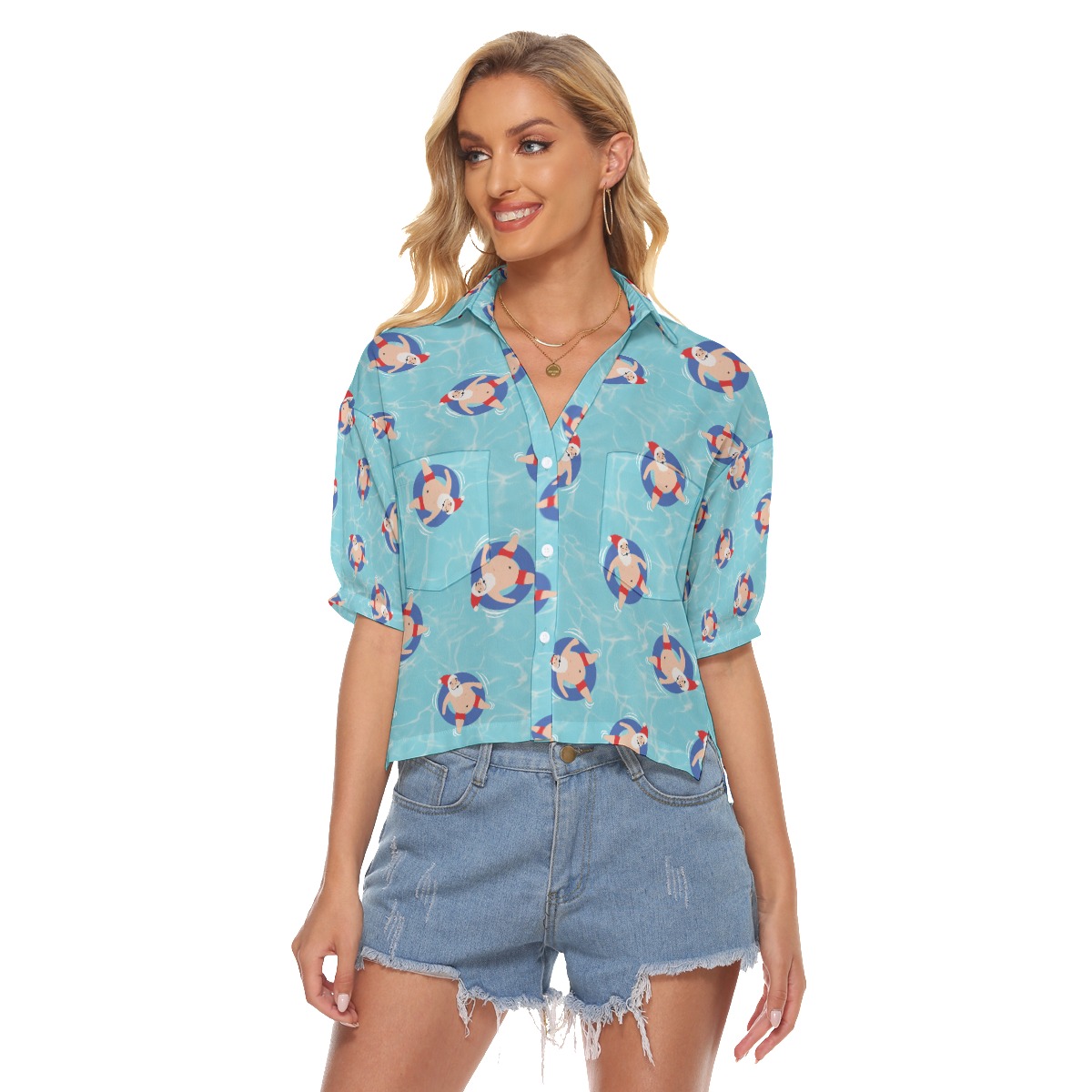 Santa Christmas Hawaiian Crop Top - variant image 1