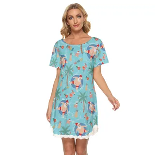 Santa Christmas Hawaiian Dress With Lace